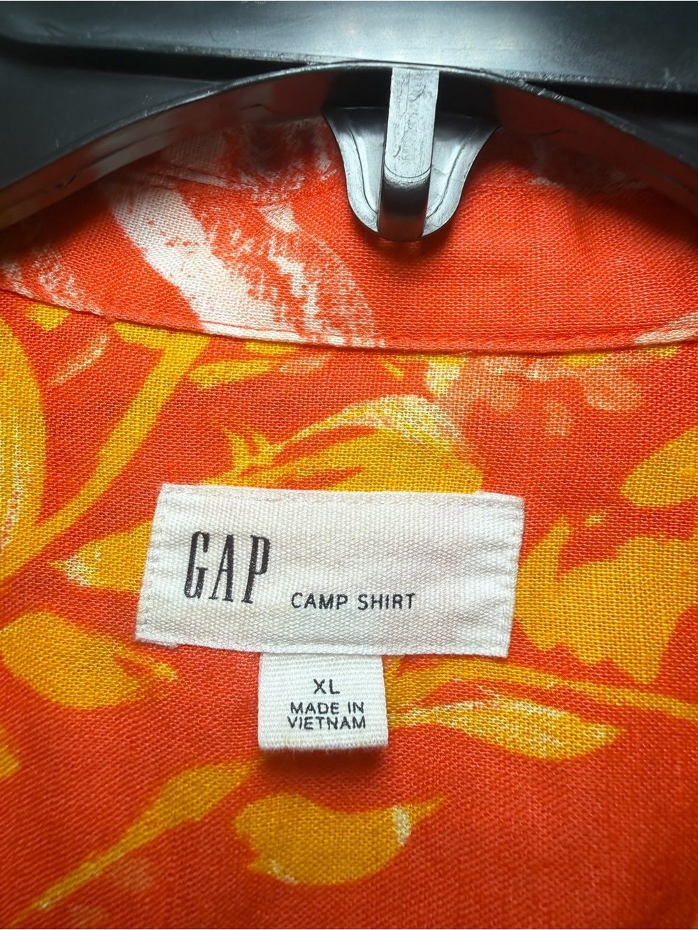 Gap Woman’s XL Camp Shirt Bright Orange Yellow Floral Linen Classic Tropical - Picture 5 of 9